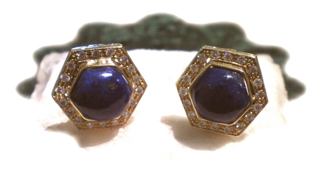 Earrings Clips Lapis+Diamonds
