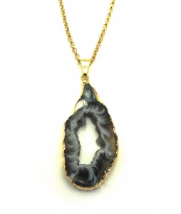 Agate Slice Druzy Long Chain Pendant
