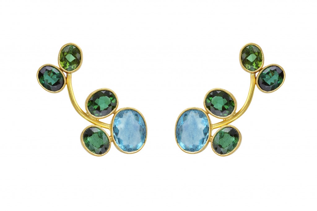 GRA06_Grapes_Earring cuffs with tourmalines and fluorites 22K